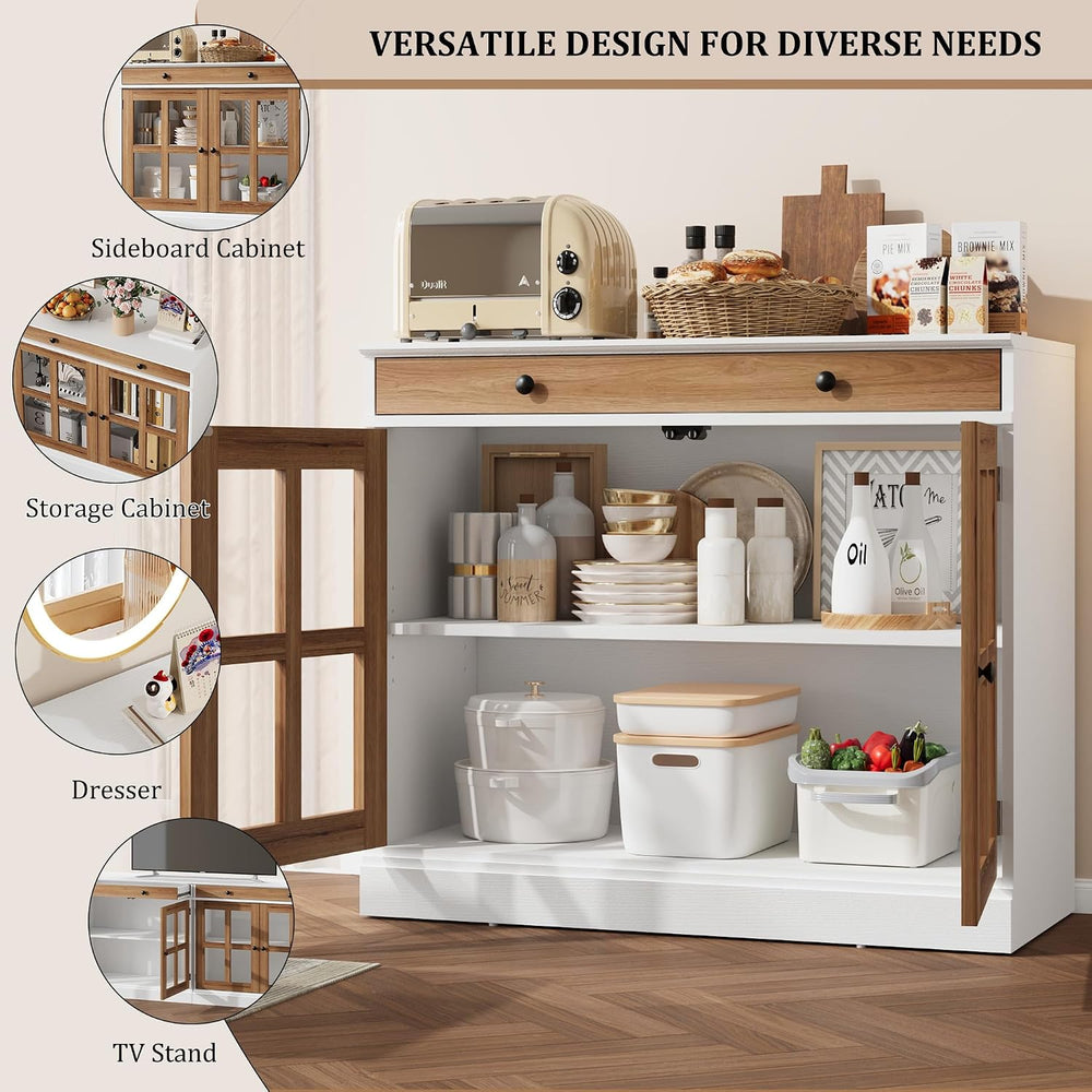 Garvee Sideboard Buffet Cabinet with Glass Doors and Adjustable Shelves