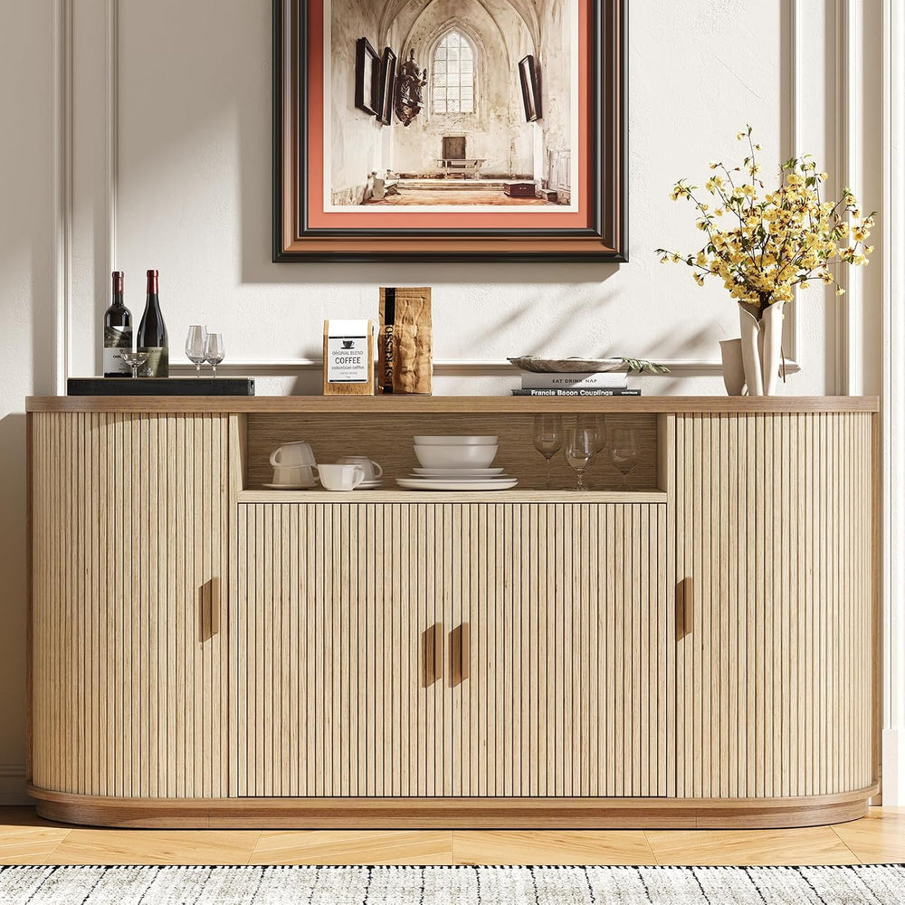 ONBRILL 63"Sideboard Buffet Cabinet with Storage,Modern Fluted Credenza,Oak
