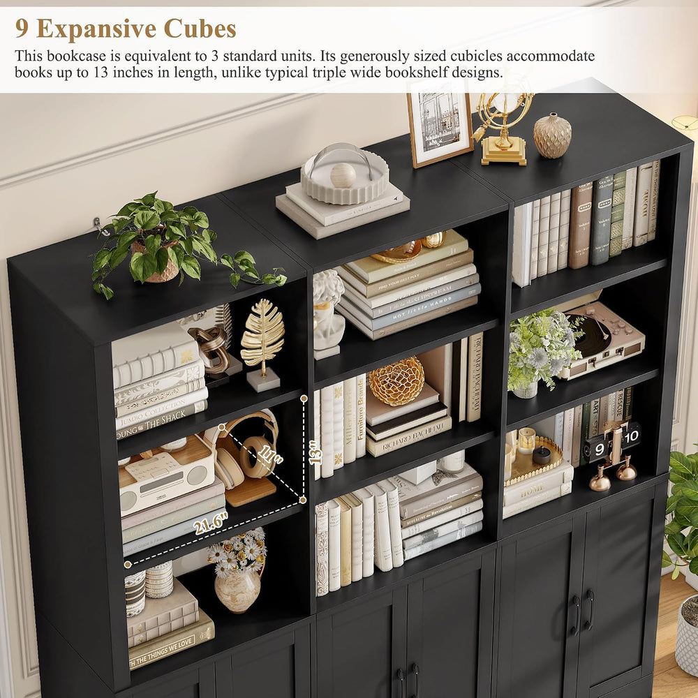 FINETONES 70” H x 63” W Triple Wide Bookshelf, Tall Bookcase with 6 Doors
