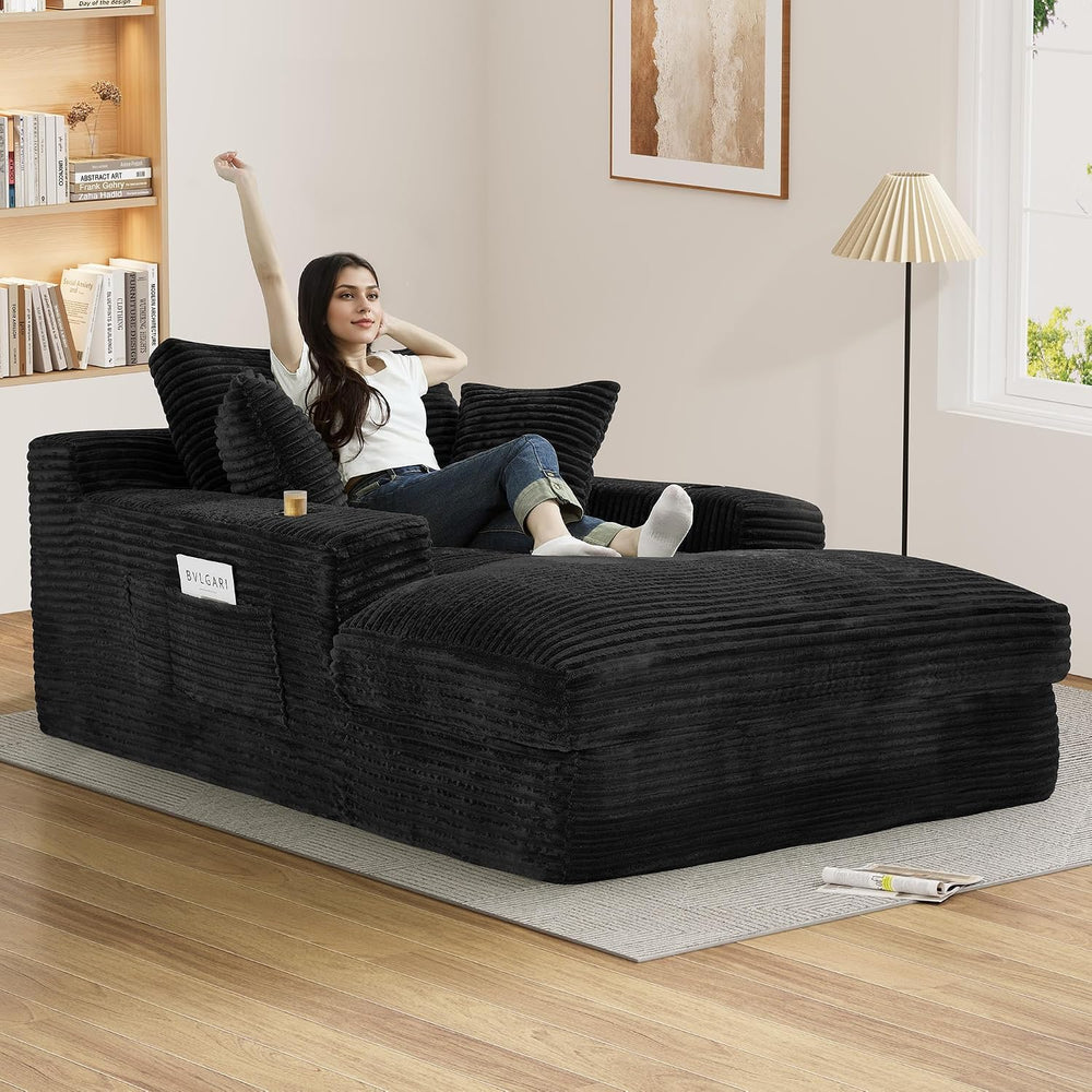 75.9"D Oversized Chaise Lounge Chair Indoor with Cup Holders,Black