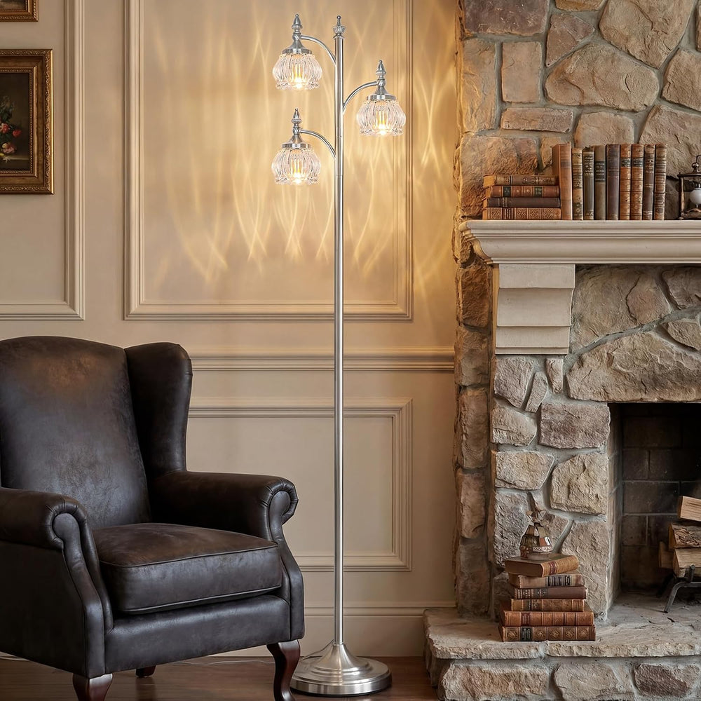JUNNAI Brushed Nickel Floor Lamps for Living Room Silver Flower Standing Lamp...