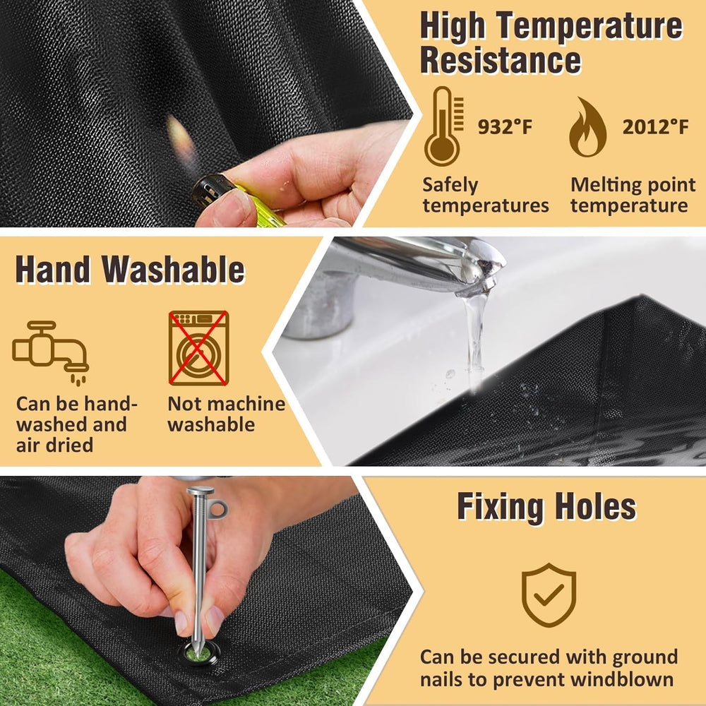 Fire Pit Mat, 37.8"x 39.4" Fireproof Blanket for Under Fire Pit, Black