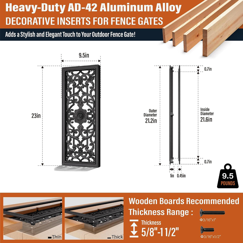 23 Inch Long Rectangle Fence Gate Decorative Insert – AD-42 Cast Aluminum Orn...