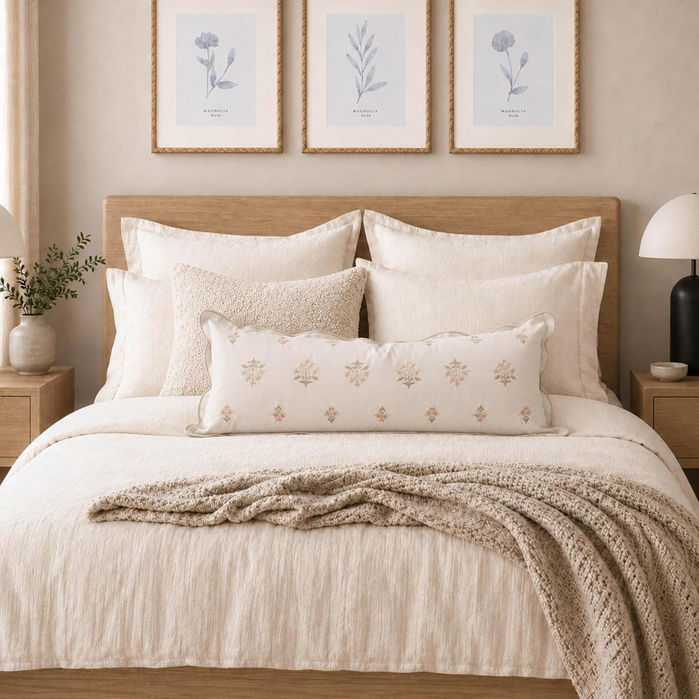 BlissBlush Long Lumbar Pillow Cover 14x36 for Bed, Cream White Velvet Decorat...