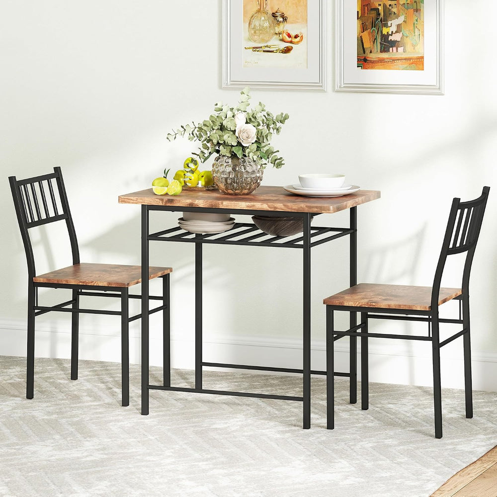 HOMCOM 3-Piece Dining Table Set for 2 Built-in Storage Rack Rustic Brown