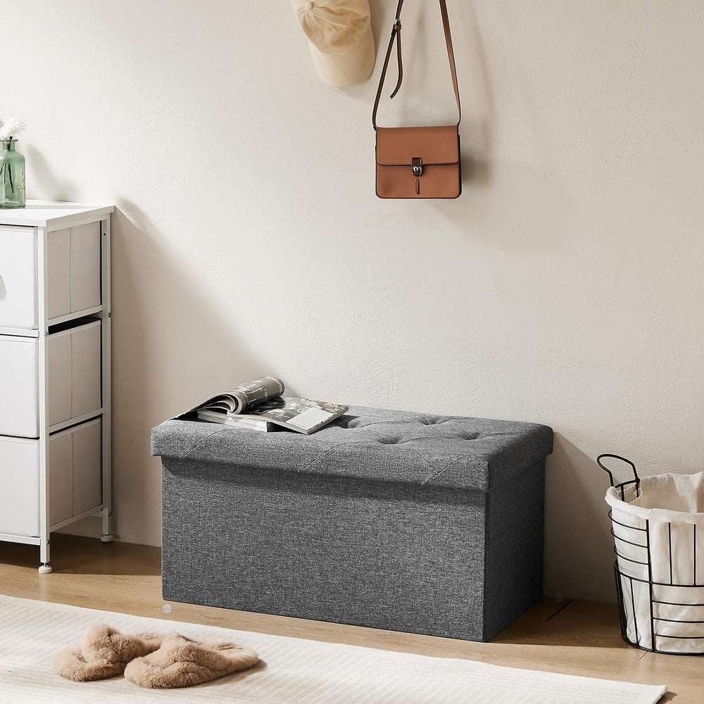 DUMOS 30 Inch Foldable Storage Ottoman Bench, Gray Ottoman with Storage