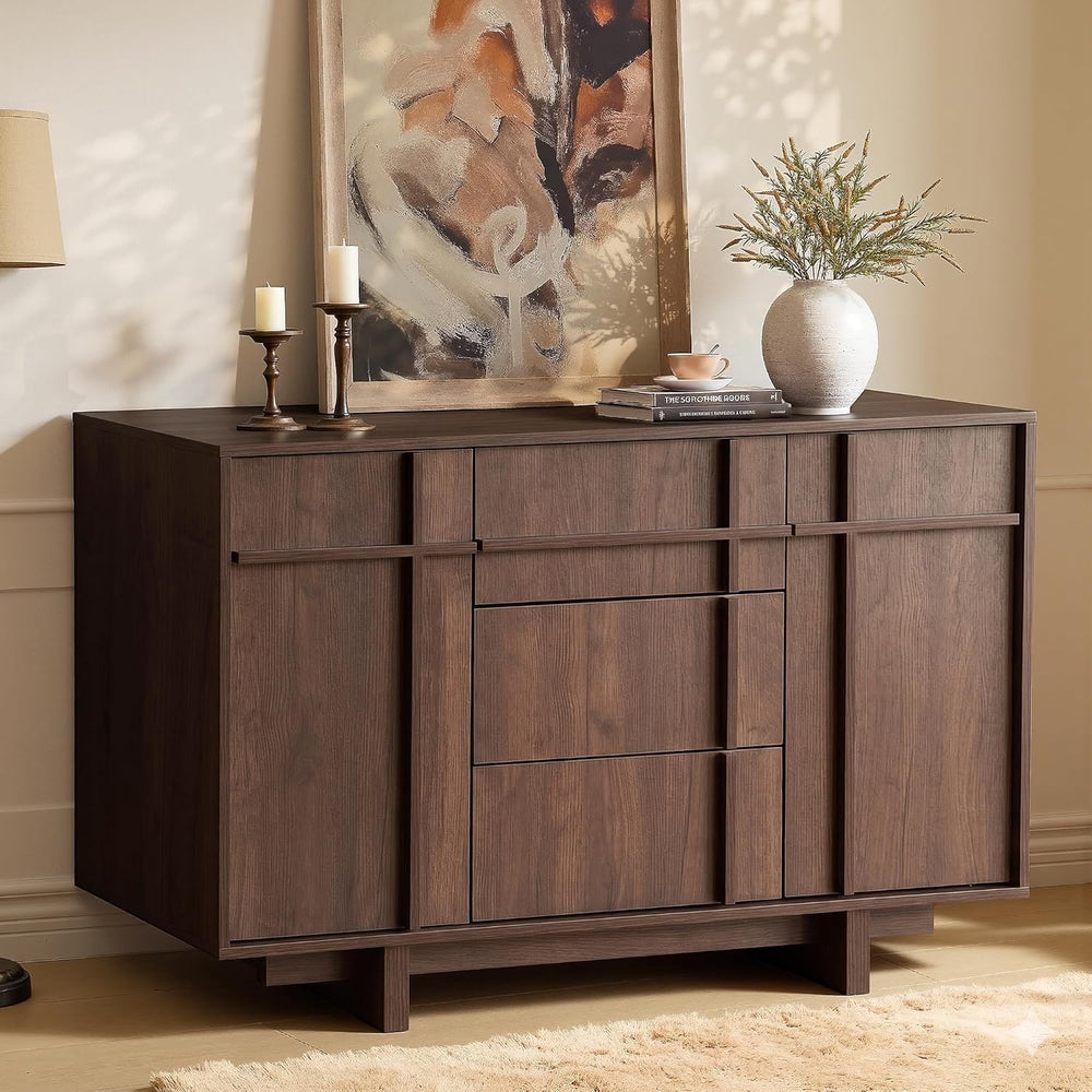 47.2" Buffet Cabinet with Storage, Skeleton Line Design, Walnut