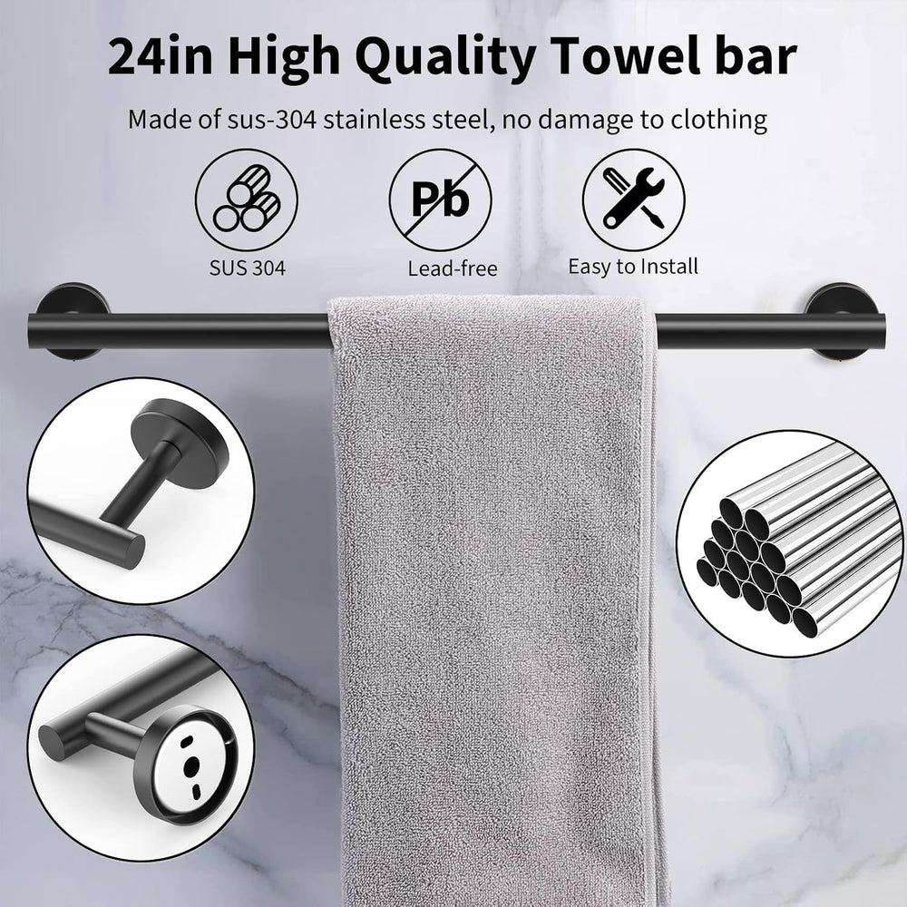 Newfun 10-Pieces Matte Black Bathroom Hardware Set 24 Inch