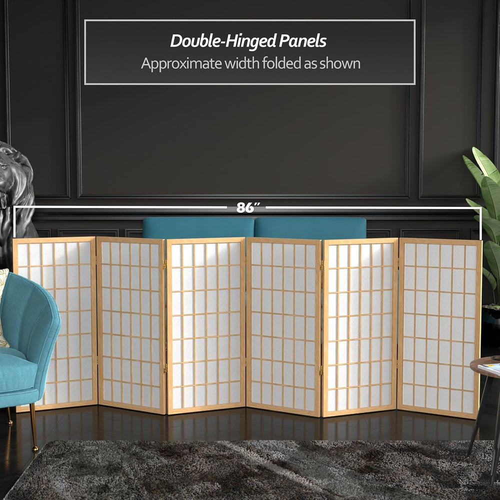 3 ft. Short Window Pane Shoji Screen - Natural - 6 Panels