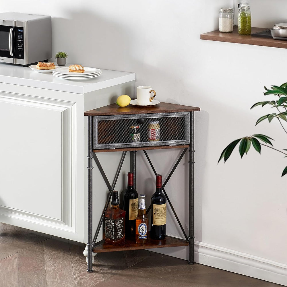 VECELO Corner Cabinet/Table, 3-Tier Display Shelves with Protection Door, Met...