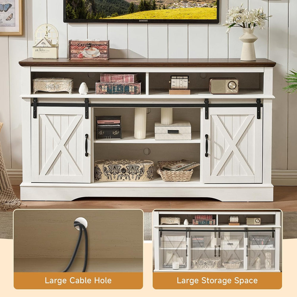 ROCKPOINT 58 Inch Farmhouse Entertainment Center,TV Stand with Sliding Barn D...