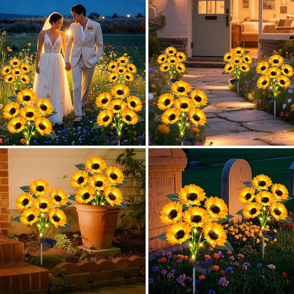 Solar Sunflower Lights Outdoor Flower Garden Stake Lights,4 Pack 24 Sunflower...