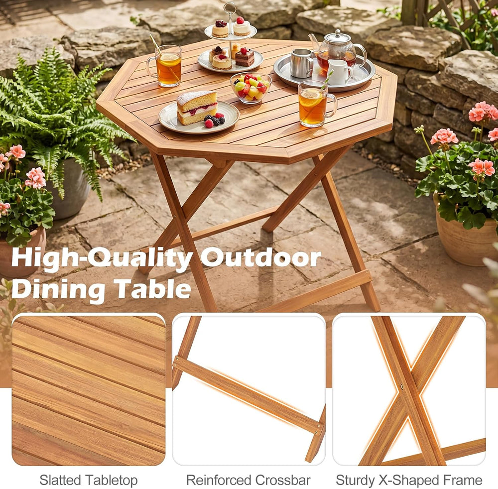 Tangkula 37.5” Folding Patio Table for 4, Acacia Wood Outdoor Dining Table