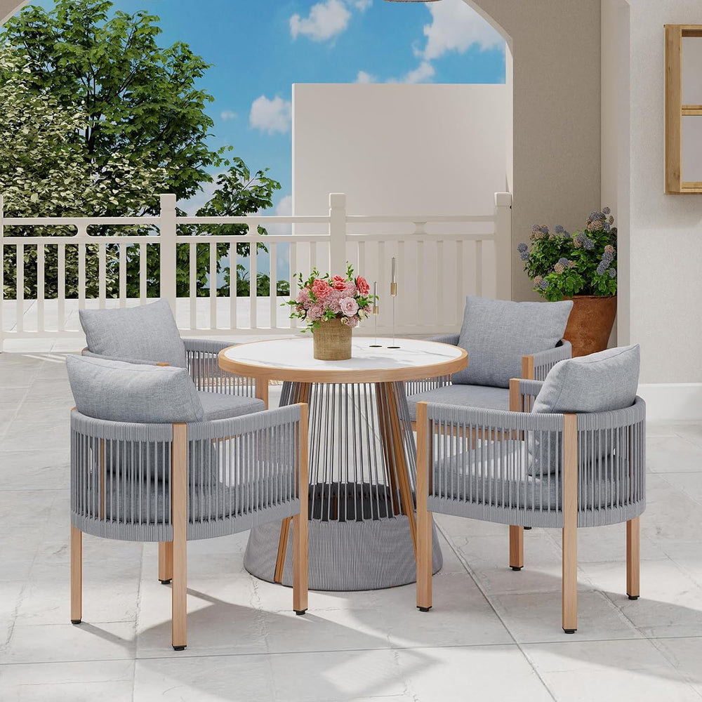 Patio Dining Chairs Set of 4, Outdoor Metal Dining Chair, 4 Piece Rope Outdoo...