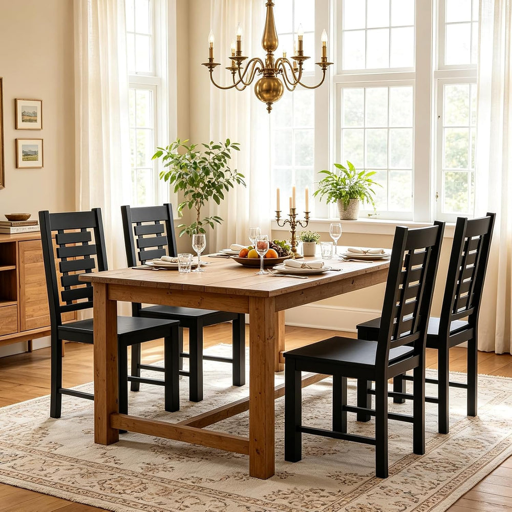 POWERSTONE Wooden Dining Chairs Set of 6, Modern Kitchen Chairs, Black