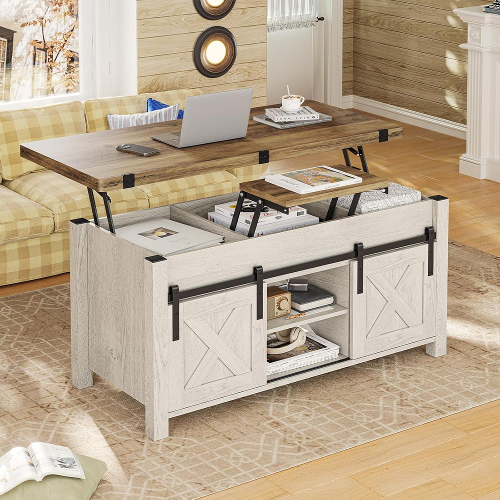 SEDETA Farmhouse Lift Top Coffee Table with Storage and Hidden Compartment