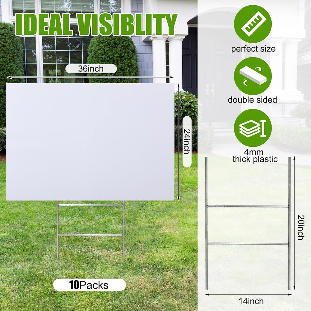 Leinuosen 10 Sets 24 x 36 Inch Blank Yard Signs with H Stakes