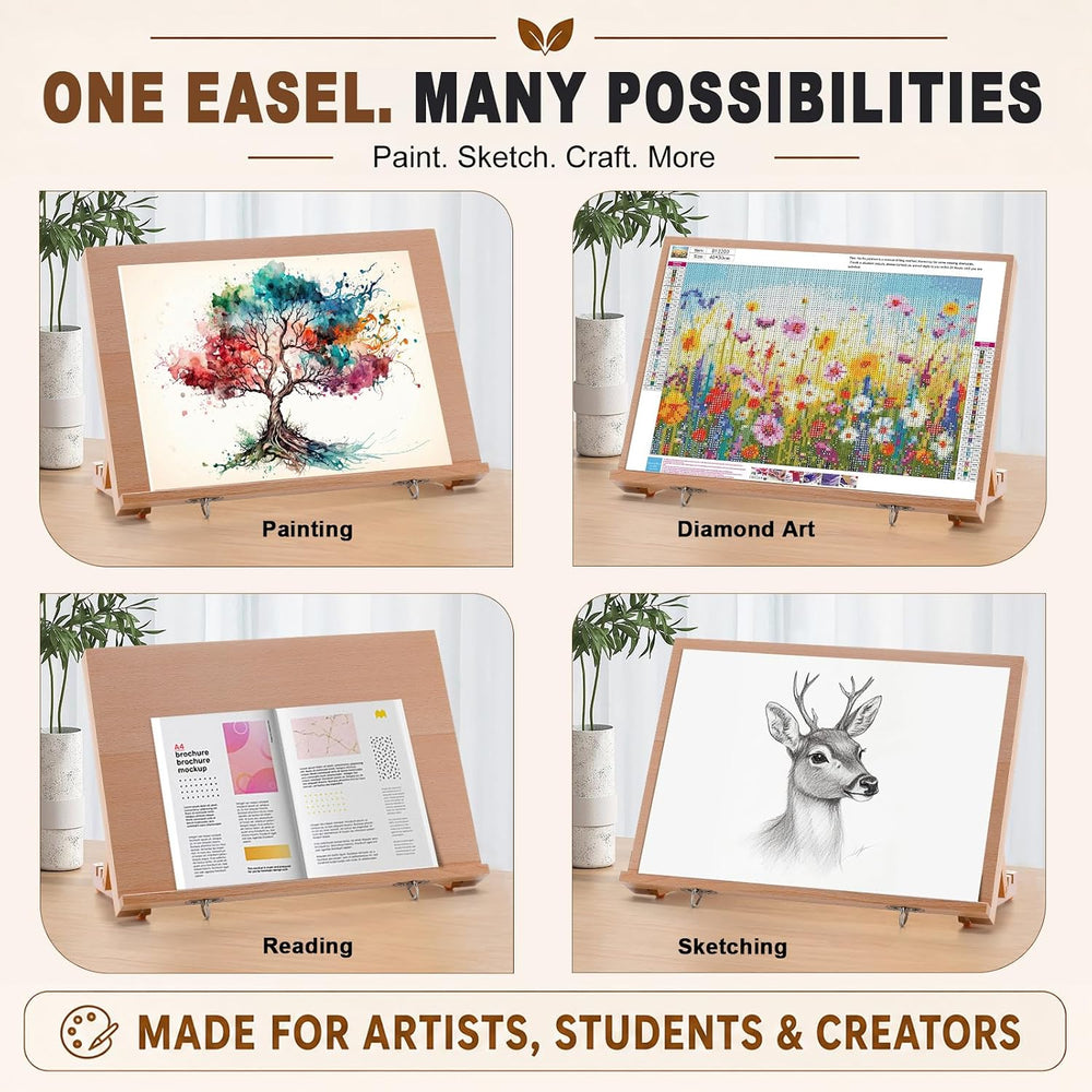 16.5"x12" Beechwood Tabletop Easel with Paint and Sketch Papers,Mas...