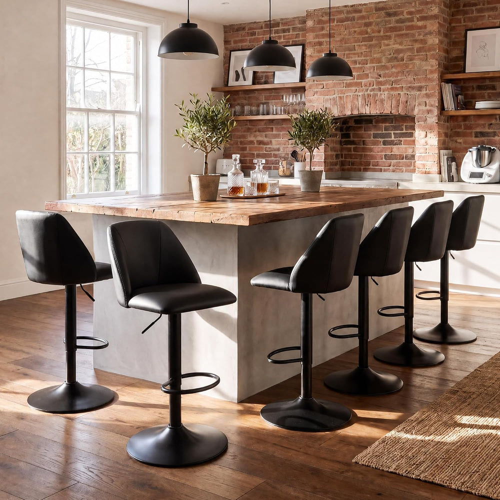 COLAMY Adjustable Upholstered Bar Stools Set of 6,360° Swivel Counter Height ...
