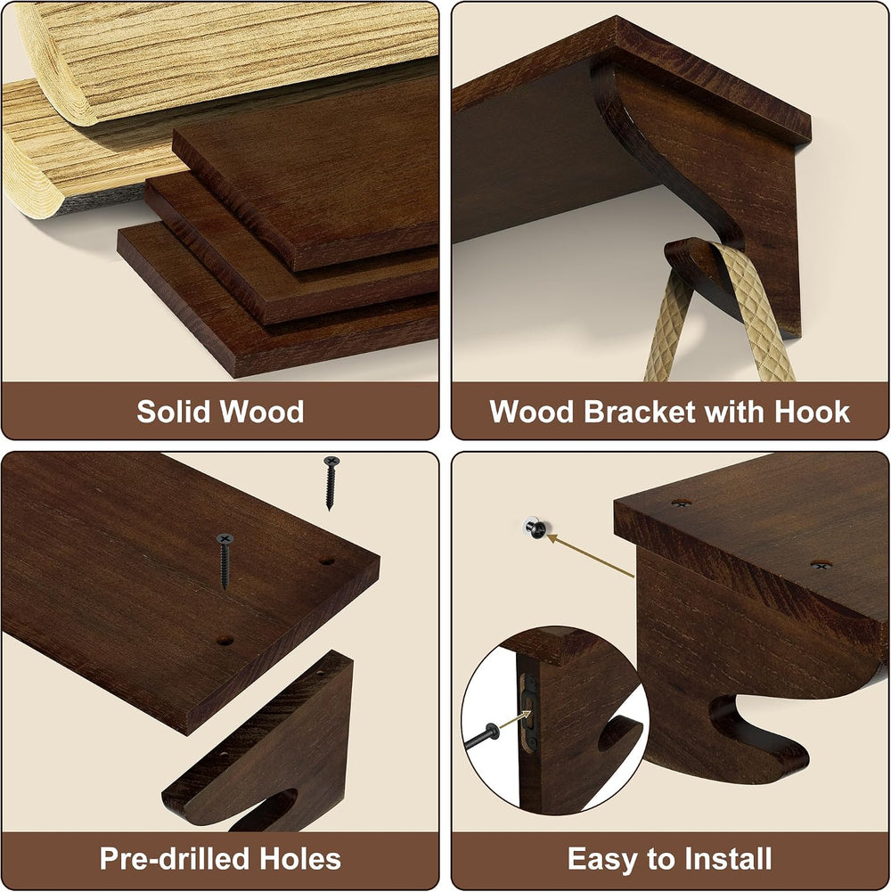 Alsonerbay 17-Inch Wood Floating Shelves for Wall 3-Pack, Light Walnut