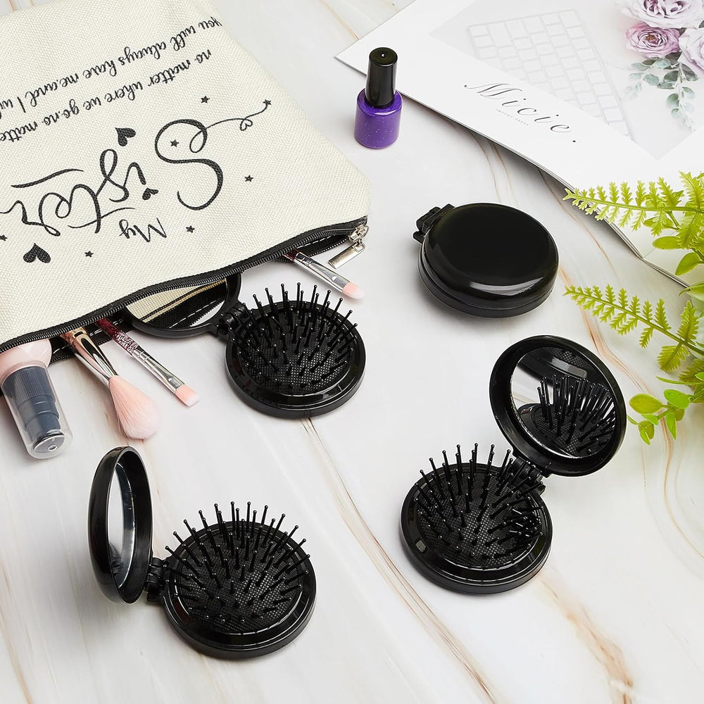 Uiifan 50 Pcs Foldable Mini Travel Hair Brush with Mirror Bulk Compact Comb