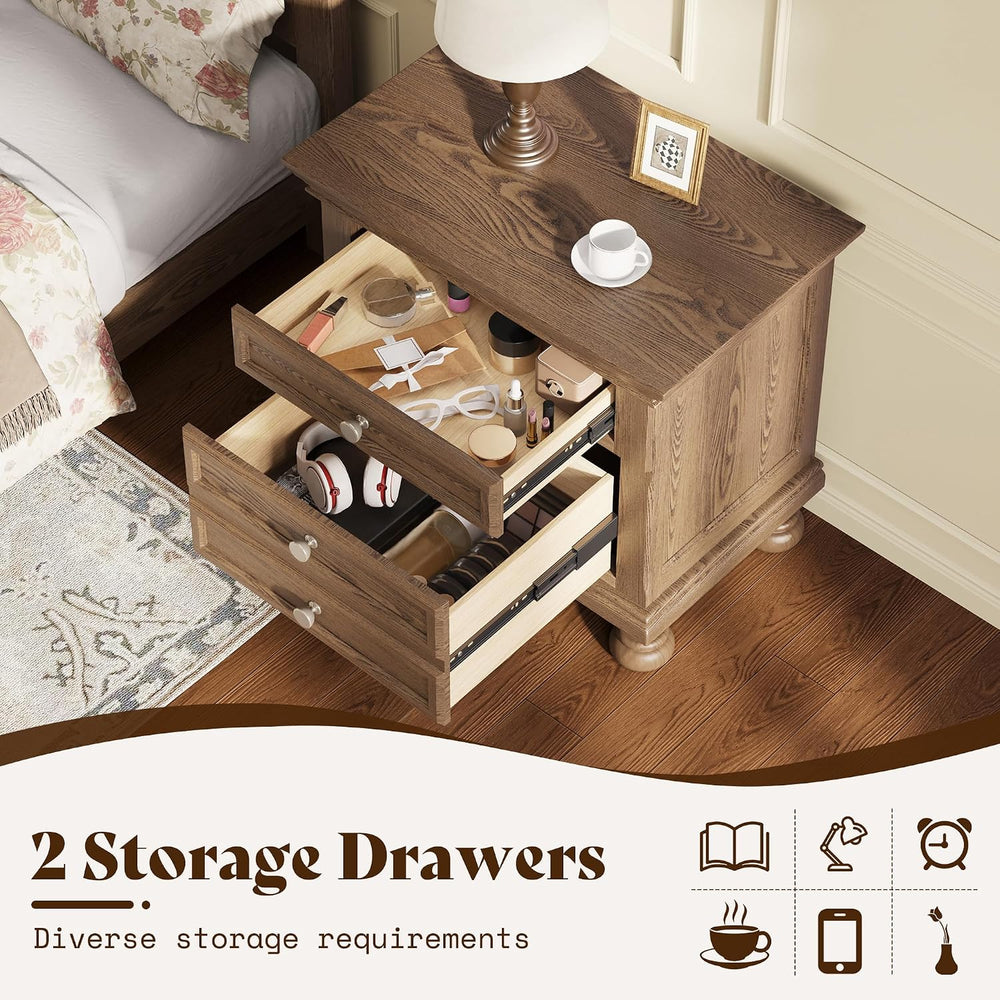 AMERLIFE Solid Wood 3-Piece Set, Queen Bed & 2 Nightstands, Light Brown