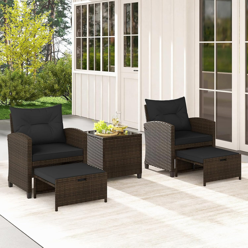 Tangkula 5 Pieces Patio Conversation Set, PE Wicker Rattan Outdoor Furniture ...