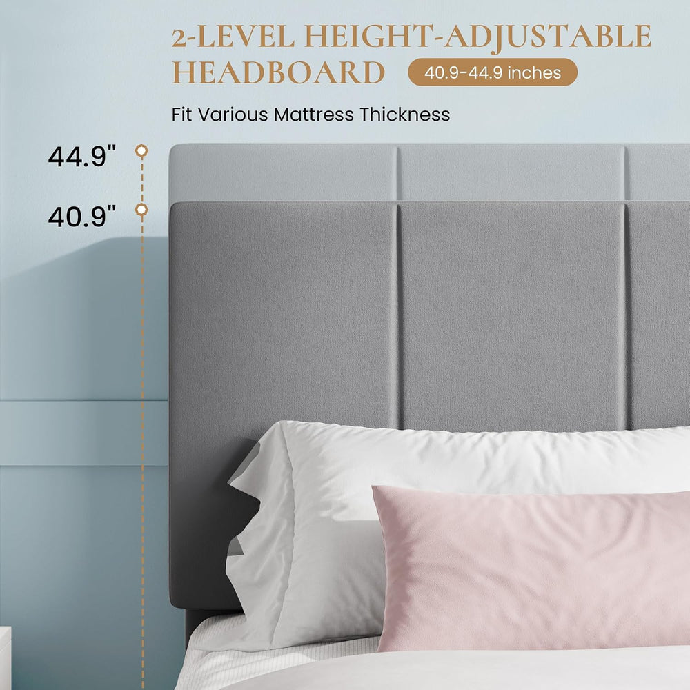SHA CERLIN King Size Bed Frame, Velvet Upholstered Platform Bed, Grey