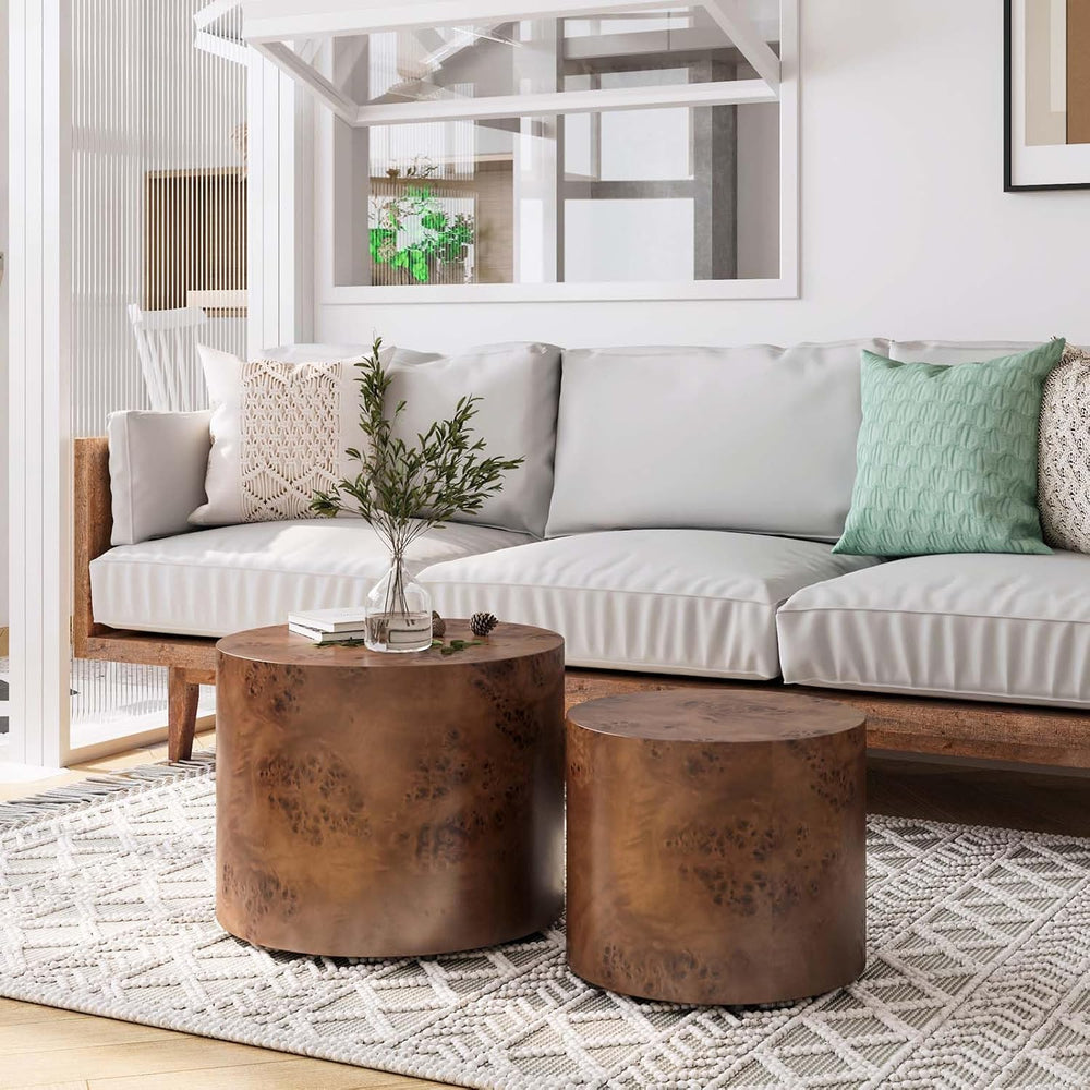 Nesting Coffee Table Set of 2 Modern Round Coffee Table and End Table Set