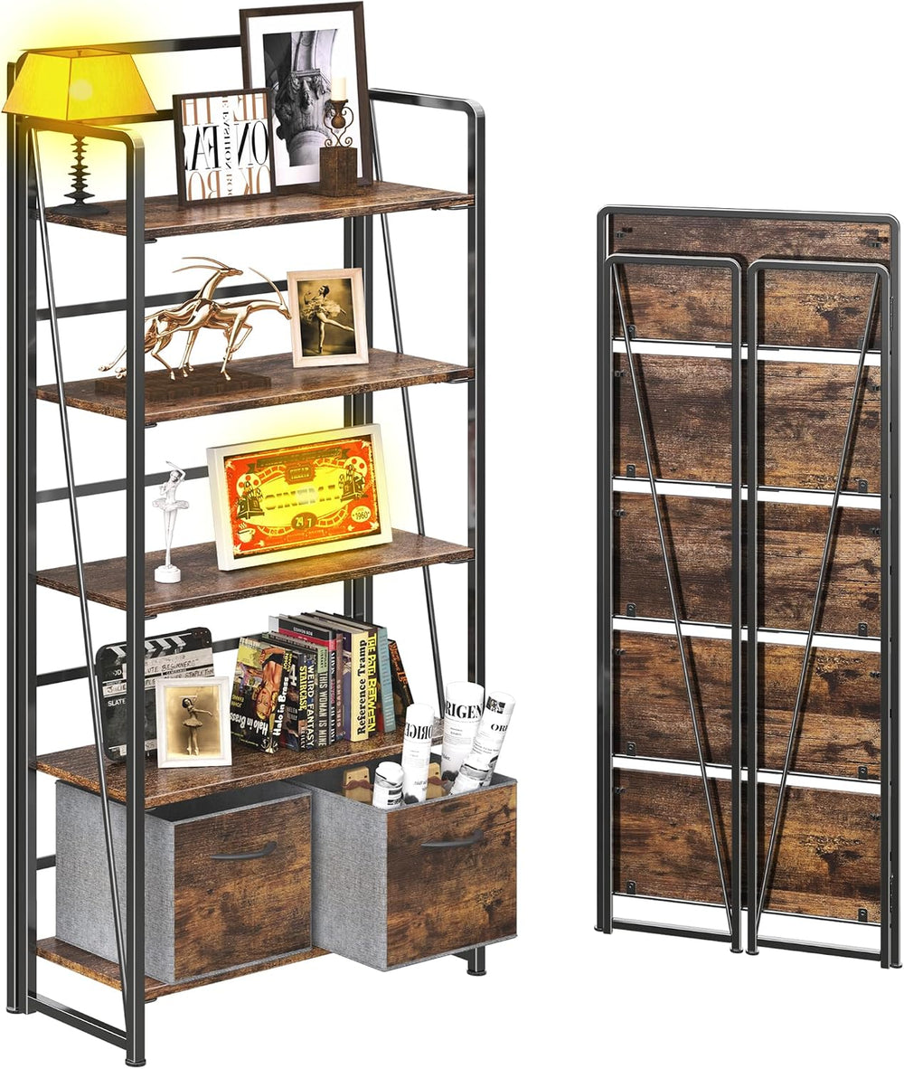 BHG No Assembly Folding Bookshelf for Living Room,Collapsible Book Shelf for ...