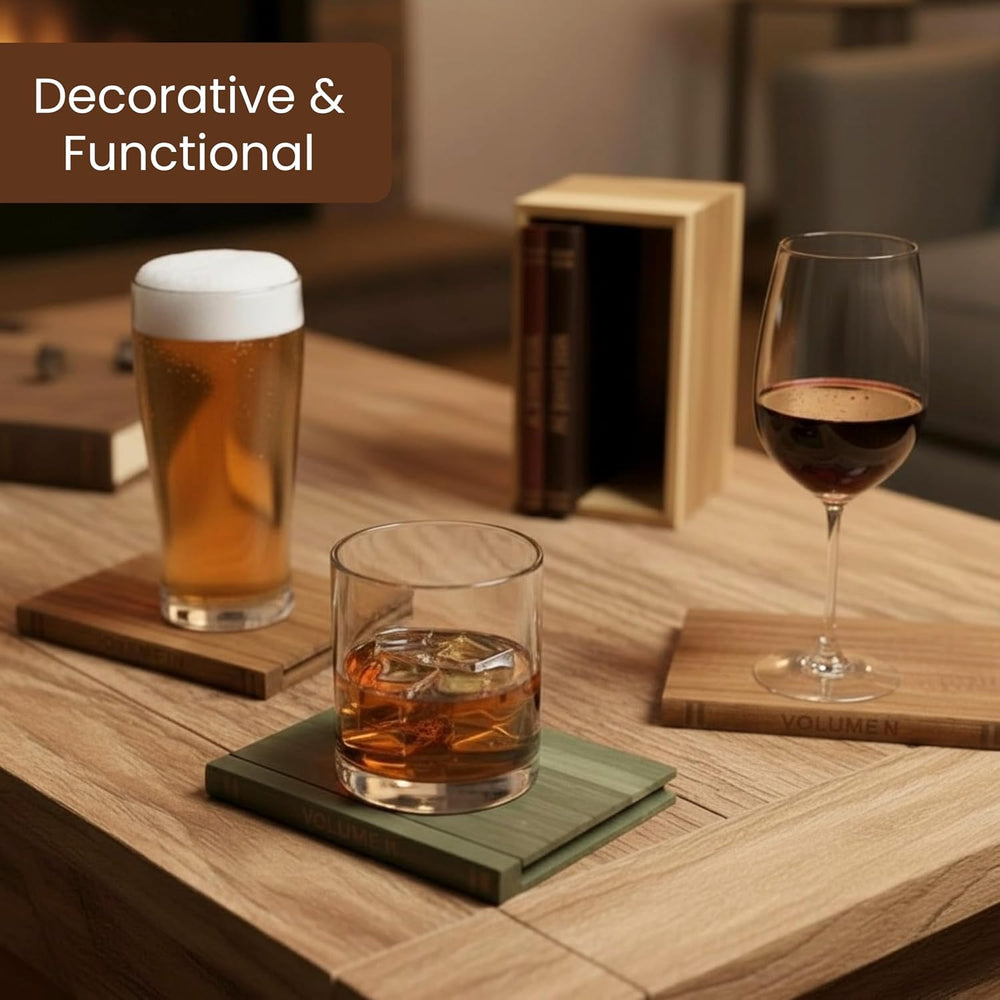 The Coaster Library | 100% Acacia Wood | Set of 5 Book-Style Decorative Drink...