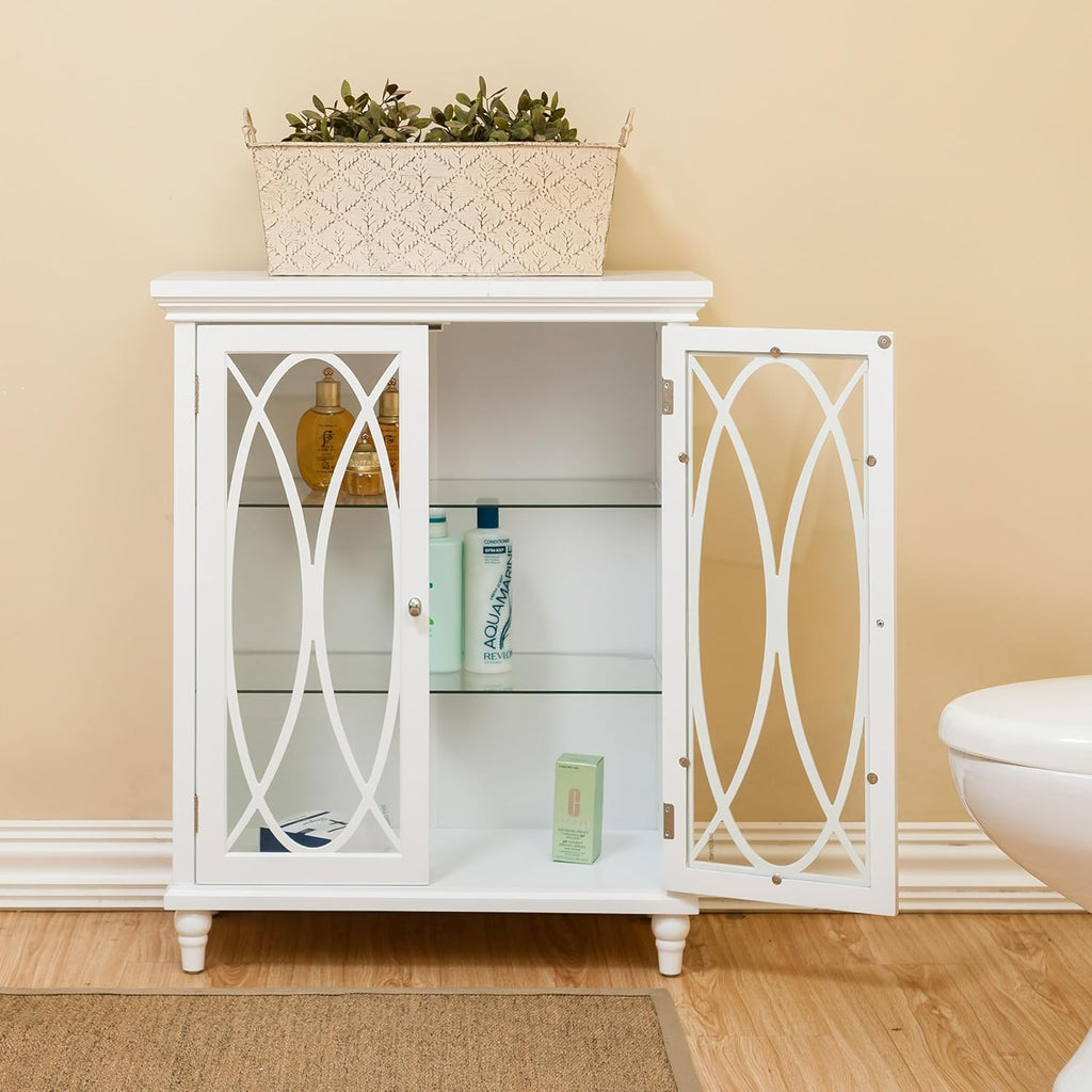 Teamson Home Florence 26 in. x 32 in. 2-Door Freestanding Wooden Floor Cabinet with Adjustable Shelves for Storage Solutions in Bathrooms, Kitchens, Laundry Rooms, Home Offices, White