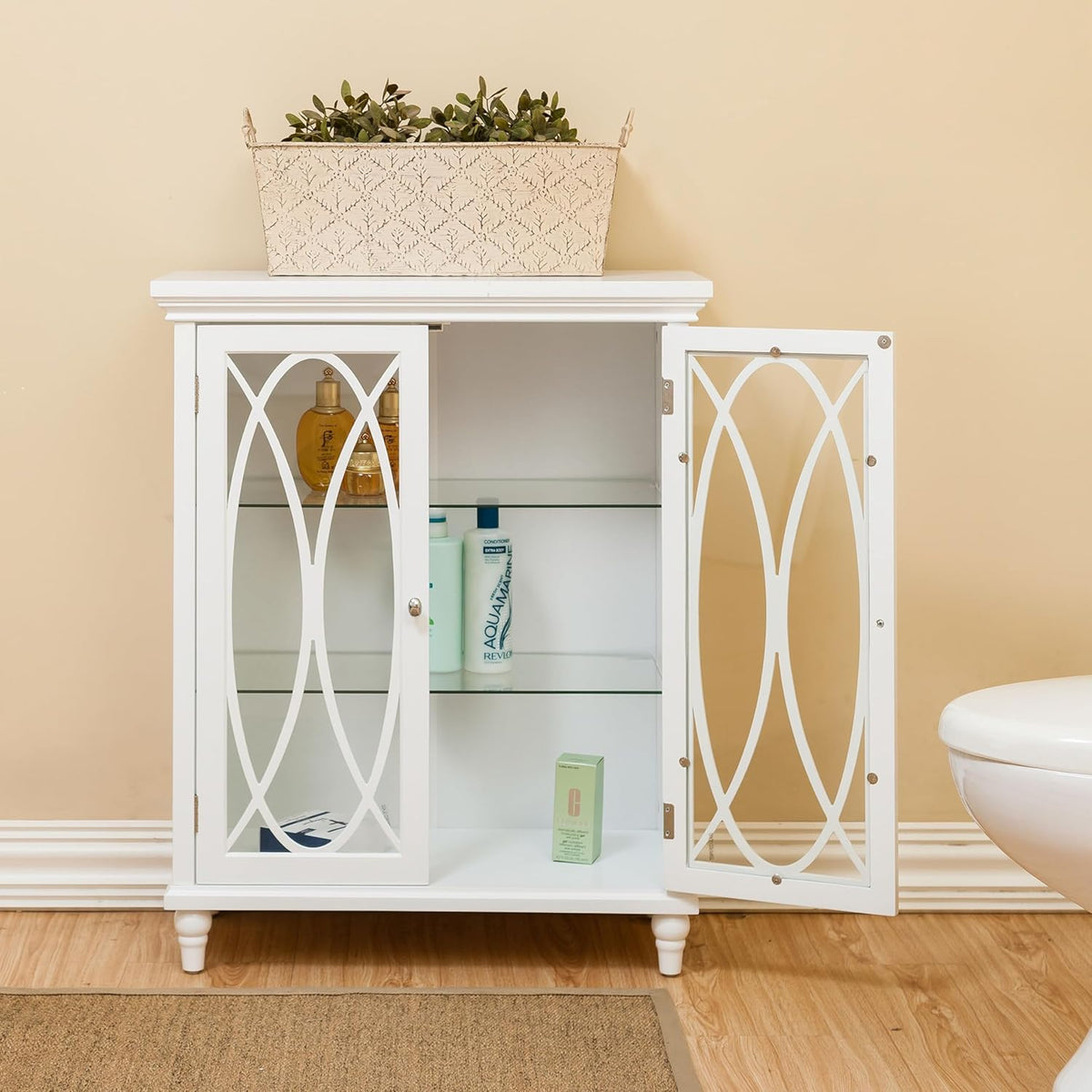 Teamson Home Florence 26 in. x 32 in. 2-Door Freestanding Wooden Floor Cabinet with Adjustable Shelves for Storage Solutions in Bathrooms, Kitchens, Laundry Rooms, Home Offices, White