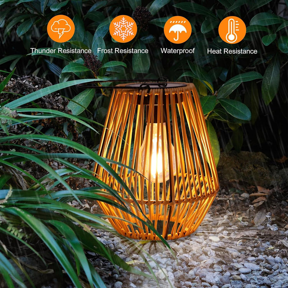 Livinlarge Solar Lanterns Outdoor Waterproof,Wicker Solar Lantern 2 Pack |