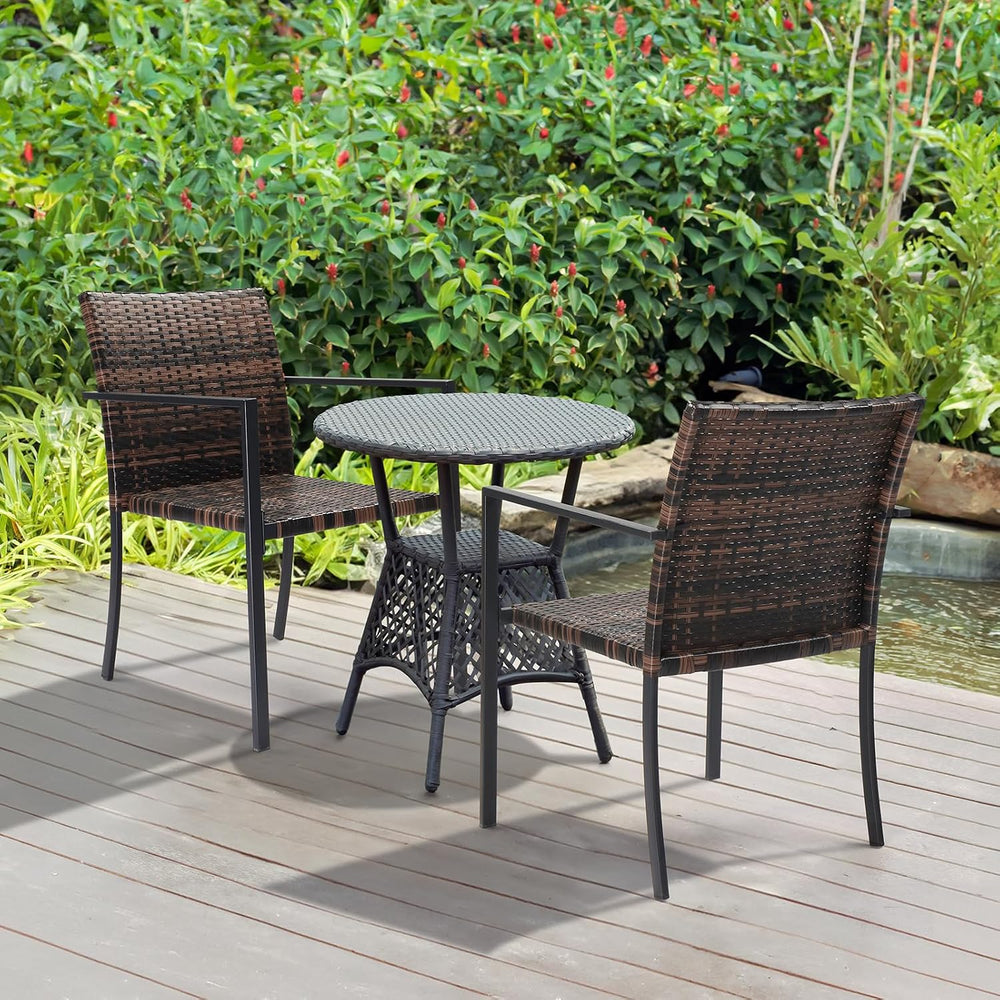 VINGLI Stackable Wicker Chairs Outdoor Dining Chairs Set of 2, All-Weather Pa...