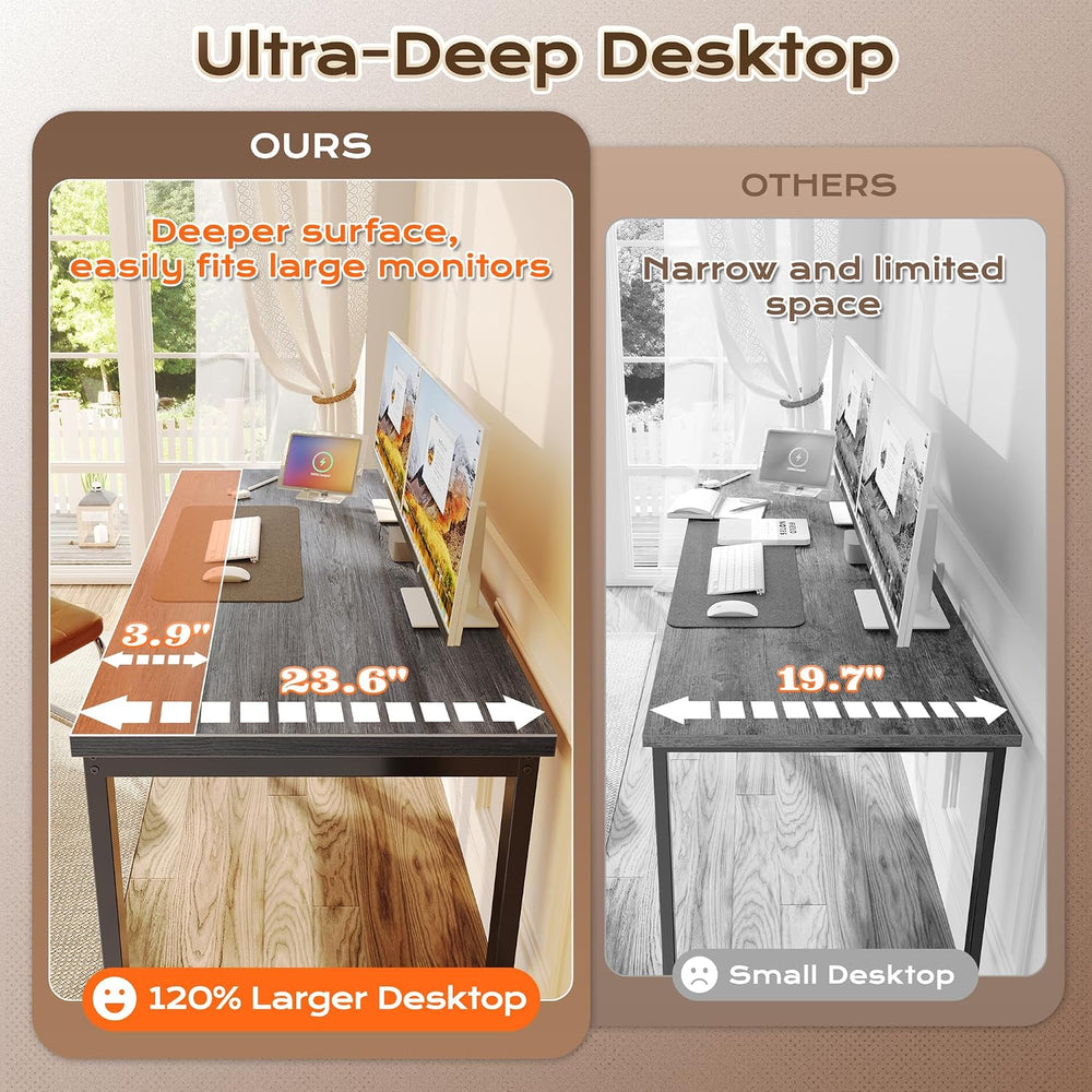 Huuger 48 x 24 inch Desk with Power Outlets & 0.95 Inch Thicker Desktop