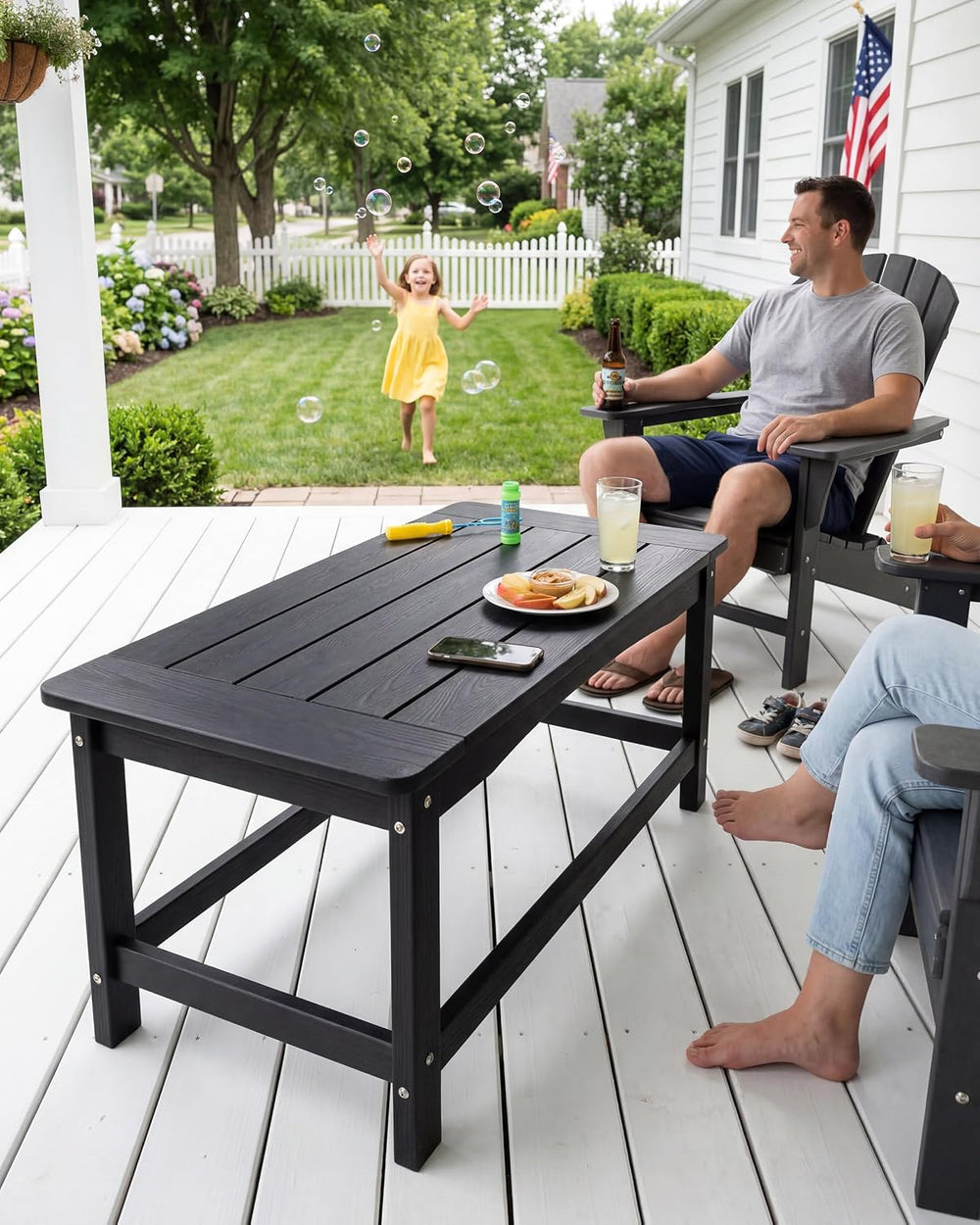 Outdoor Coffee Table Black, Small Poly Lumber, Patio Balcony Table