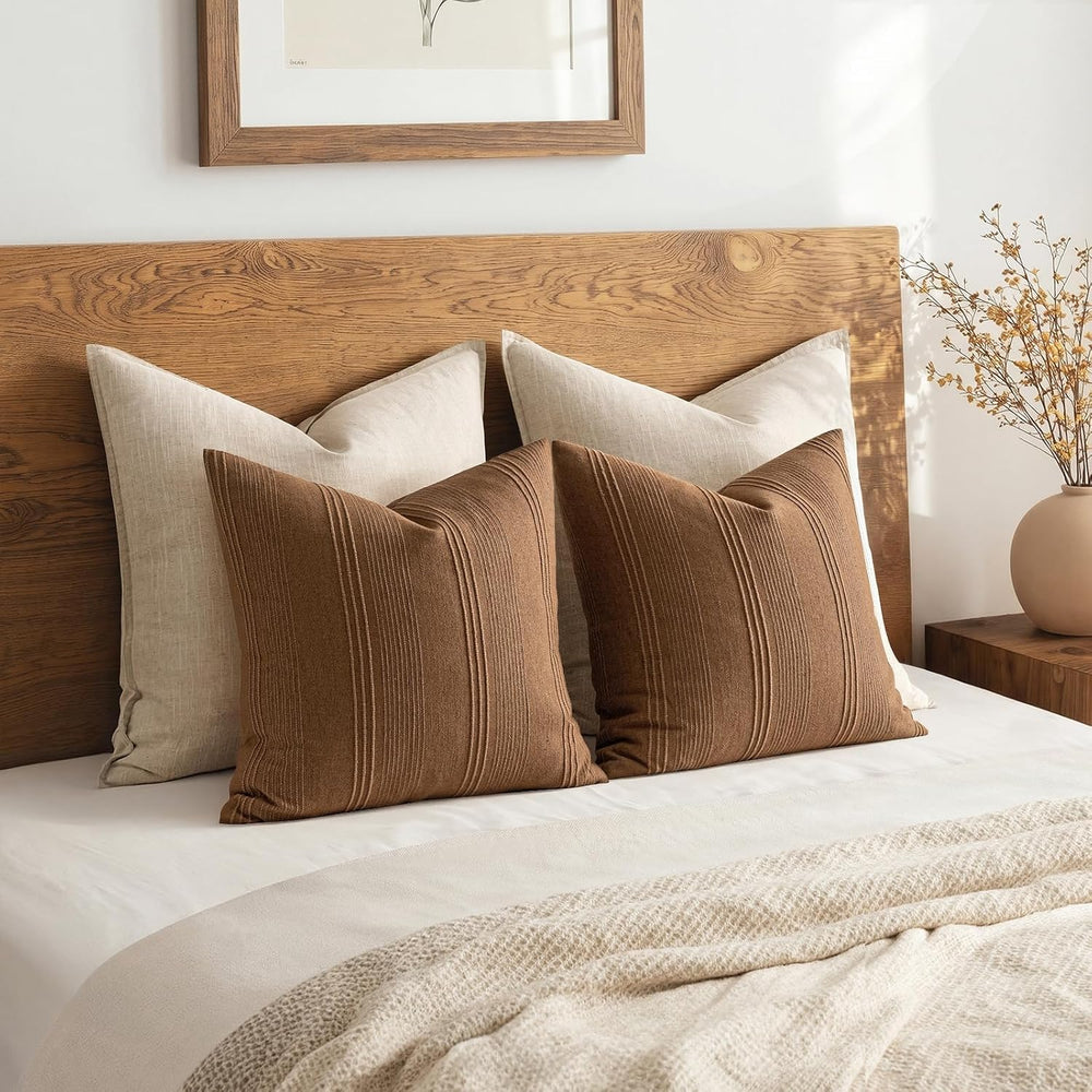 MIULEE Fall Striped Euro Sham Pillow Covers 28x28 Inch Sugar Brown 2 Pack