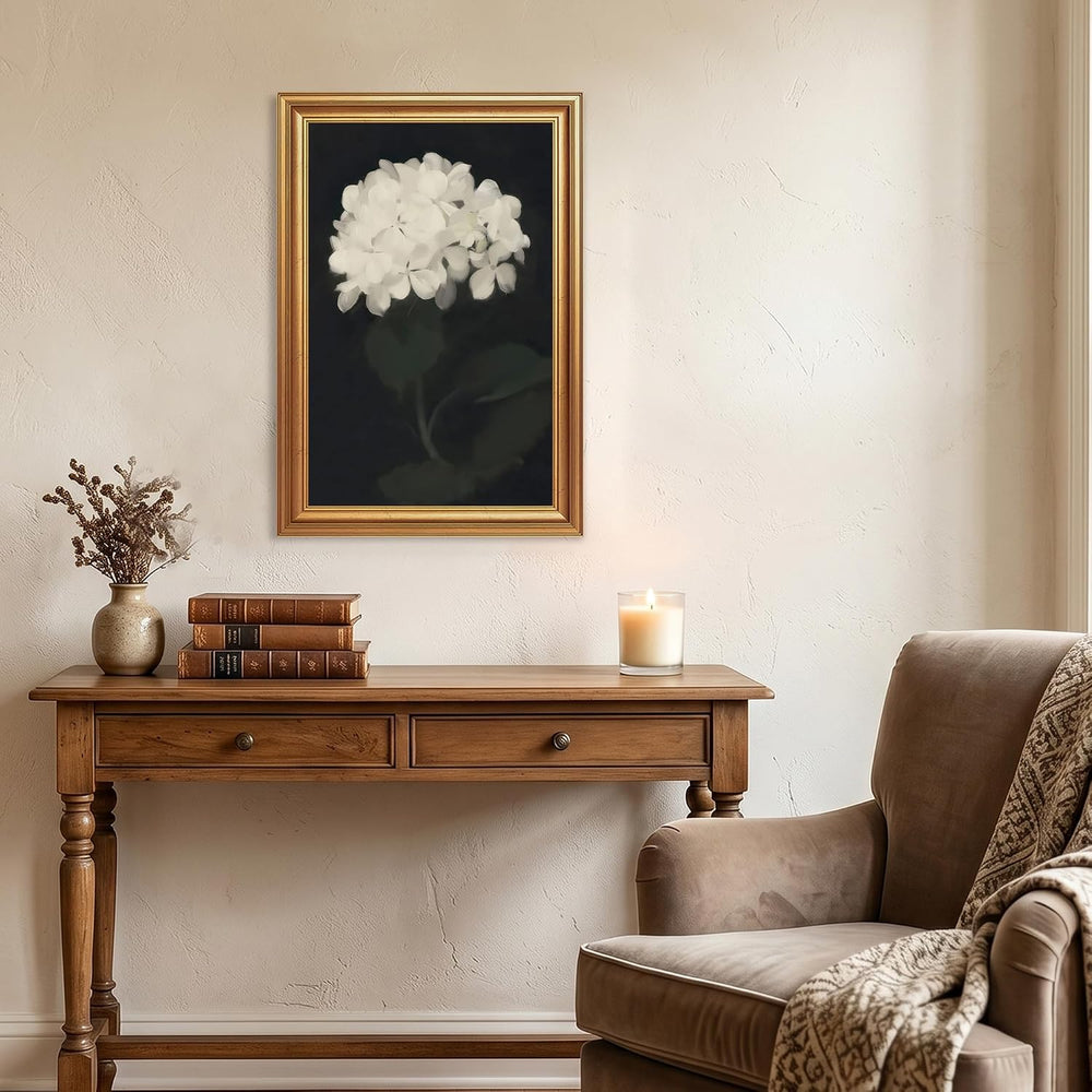 EJPFOGV White Hydrangea Framed Canvas wall art Black Background 16x24 inch