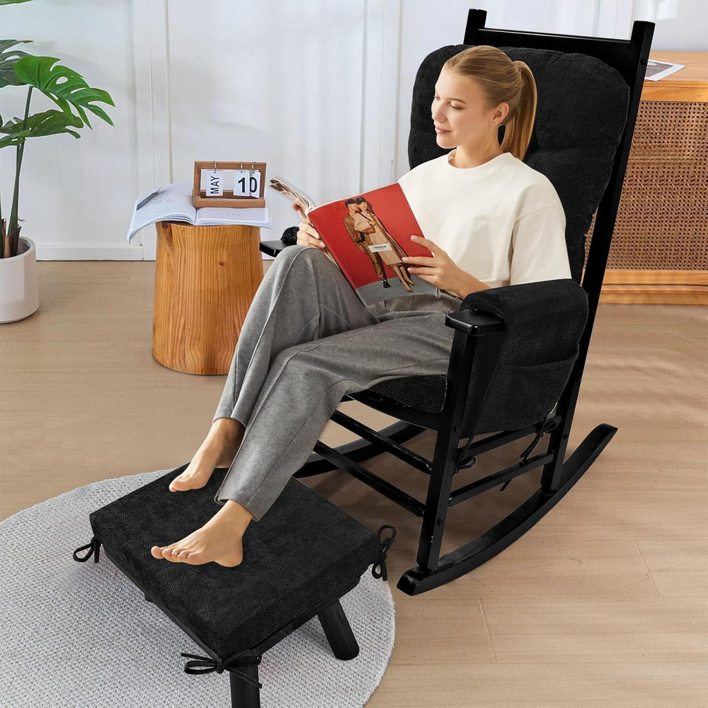 5 PCS Glider Rocker Replacement Cushions with Storage Side Pocket, Luxuriy Ch...