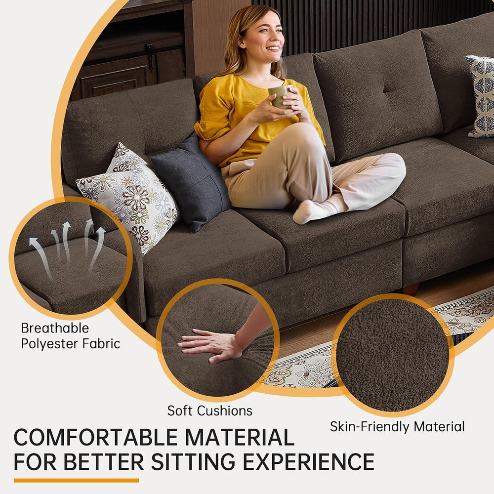 108'' L Shape Sectional Sofa, 4 Seat Fabric Couch for Living Room