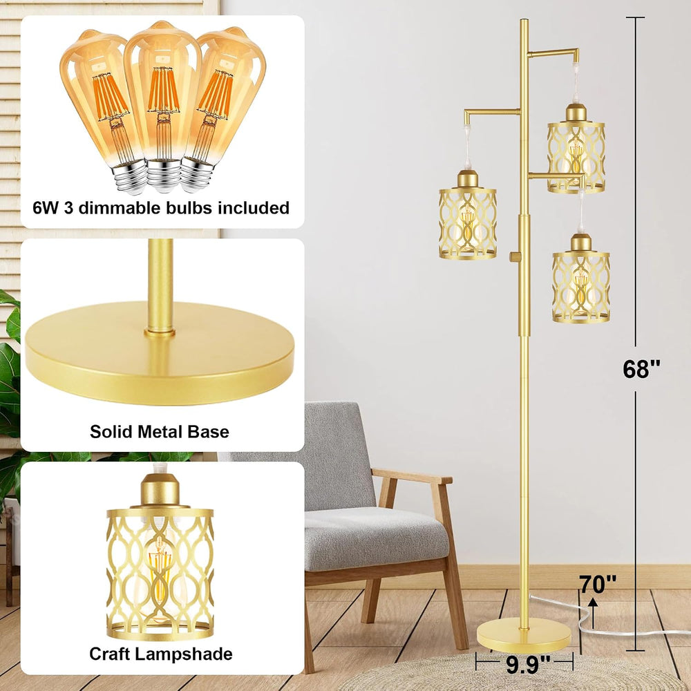 ROTTOGOON 68" Gold Floor Lamp, Dimmable Industrial Floor Lamps for Livin...