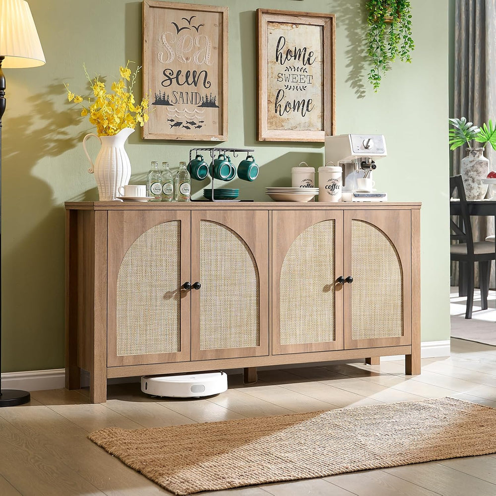 Okvnbjk 60" Rattan Sideboard Buffet Cabinet with Storage