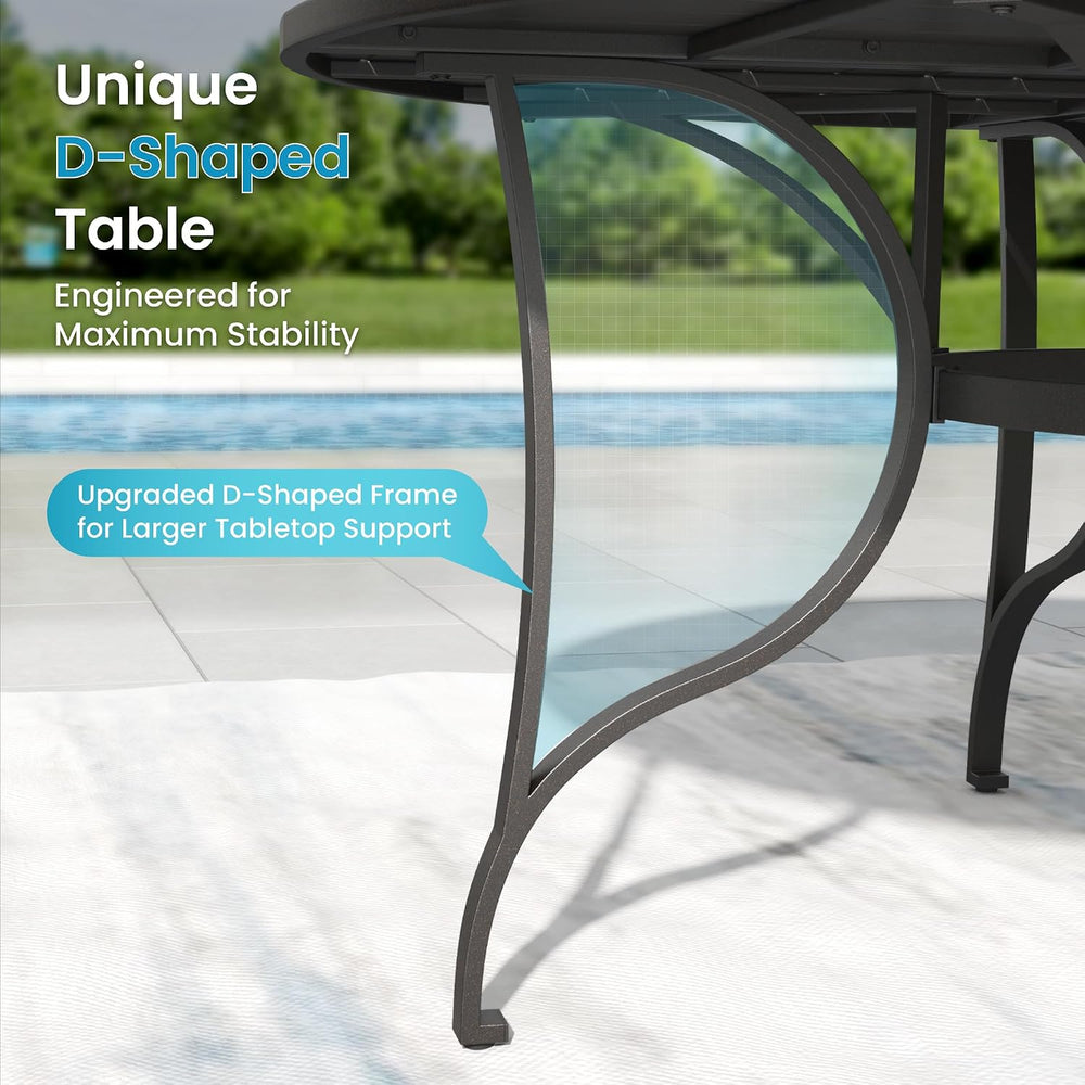 PHI VILLA Outdoor Dining Set for 8 w/Round Table & Aluminum Chairs, Grey