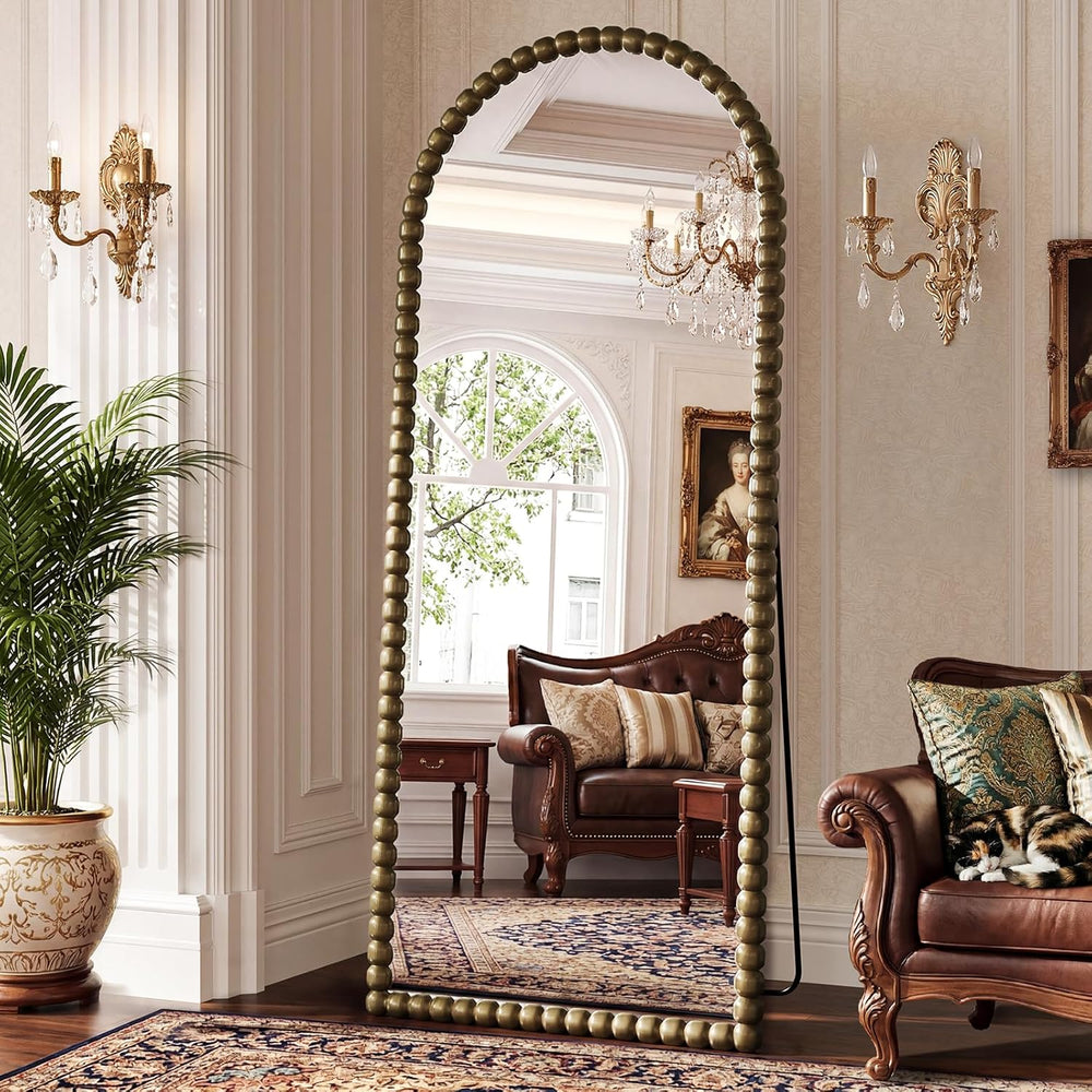Antique Bronze Full Length Mirror 71x28 in, Beaded Standing Mirror