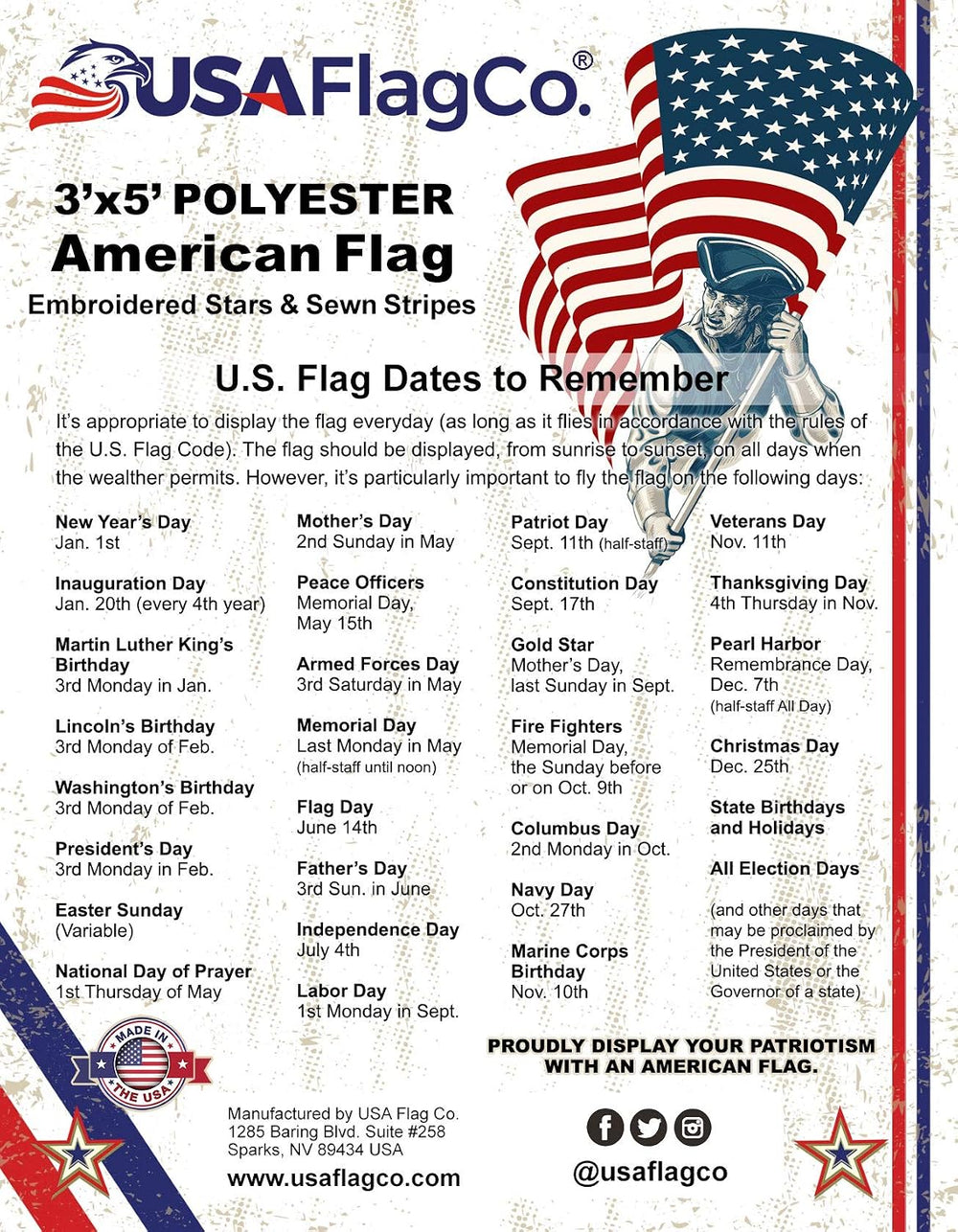 USA Flag Co. 3x5 Polyester US Flag - Embroidered Stars and Sewn Stripes Withs...