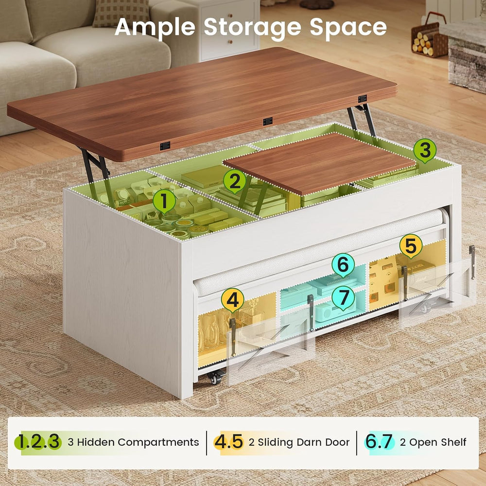 Itaar Lift Top Coffee Table with Storage Bench, Farmhouse Convertible Coffee ...