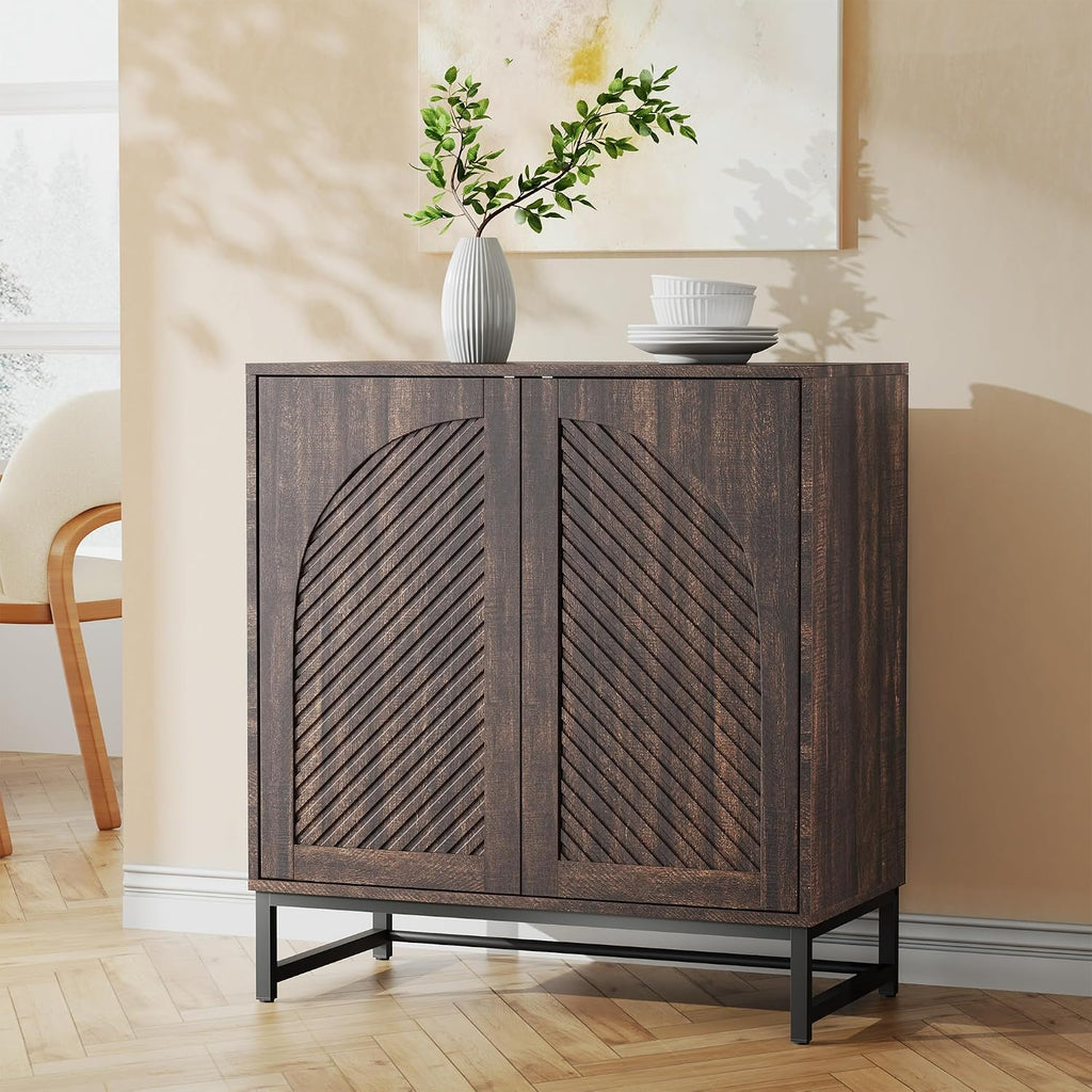 Modern Arched Sideboard Buffet Cabinet with Storage, Walnut