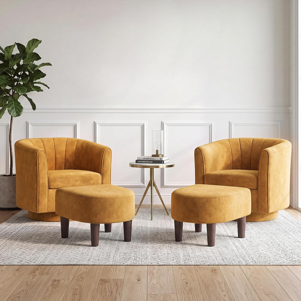 LINSY 360° Swivel Accent Chairs Set of 2, Modern Velvet Chair with Ottoman, C...