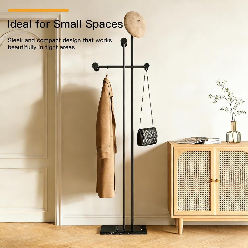 JIAYUEJU Heavy Duty Coat Rack Freestanding Marble Base Coat Tree (Black)